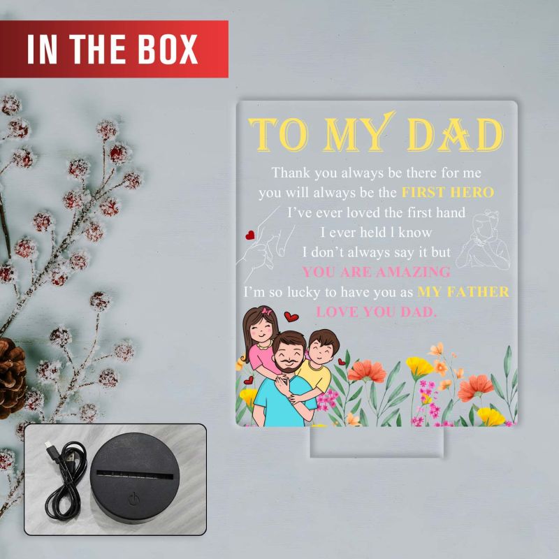 To My Dad UV Print Engraved Night Lamp Warm White Fathers Day Gift Light